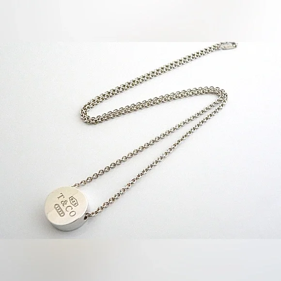 Tiffany & Co. Vintage 925 Silver T & Co. 1837 Concave Round Pendant Necklace - Picture 6 of 12